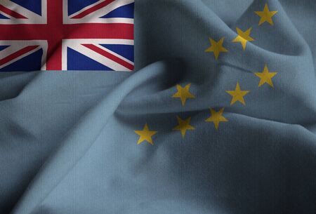 Closeup of Ruffled Tuvalu Flag, Tuvalu Flag Blowing in Windの写真素材