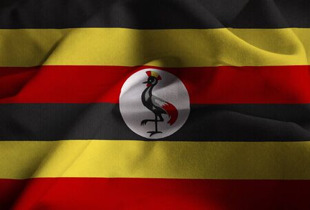Closeup of Ruffled Uganda Flag, Uganda Flag Blowing in Windの写真素材