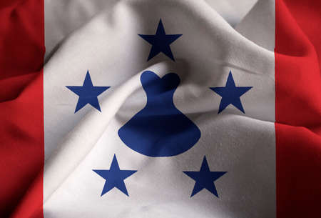 Closeup of Ruffled The Austral Islands Flag, The Austral Islands Flag Blowing in Windの写真素材