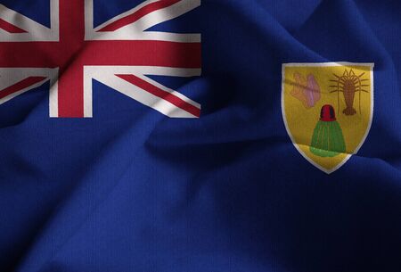 Closeup of Ruffled Turks and Caicos Islands Flag, Turks and Caicos Islands Flag Blowing in Windの写真素材