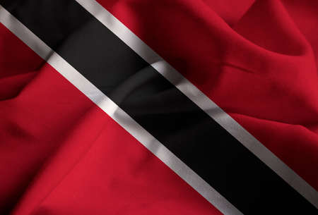 Closeup of Ruffled Trinidad and Tobago Flag, Trinidad and Tobago Flag Blowing in Windの写真素材