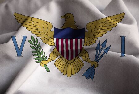 Closeup of Ruffled United States Virgin Islands Flag, United States Virgin Islands Flag Blowing in Windの写真素材