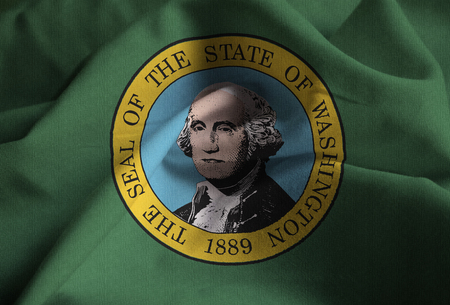 Closeup of Ruffled Washington Flag, Washington Flag Blowing in Windの写真素材