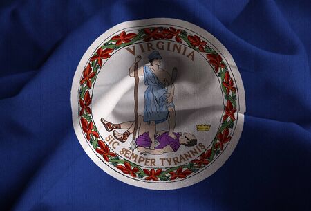 Closeup of Ruffled Virginia Flag, Virginia Flag Blowing in Windの写真素材