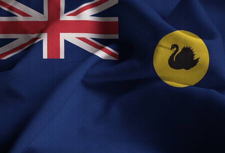 Closeup of Ruffled Western Australia Flag, Western Australia Flag Blowing in Windの写真素材