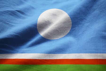 Closeup of Ruffled Sakha Republic Flag, Sakha Republic Flag Blowing in Windの写真素材