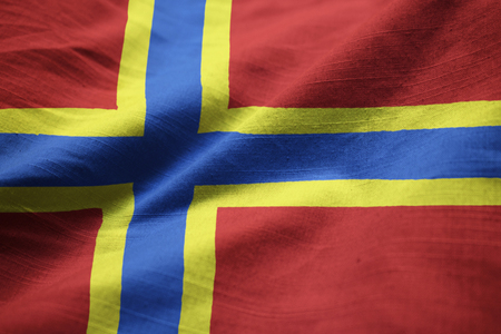 Closeup of Ruffled Orkney Flag, Orkney Flag Blowing in Windの写真素材