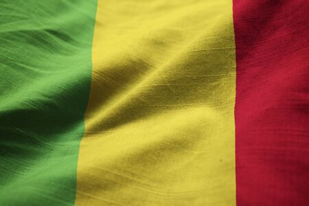 Closeup of Ruffled Mali Flag, Mali Flag Blowing in Windの写真素材