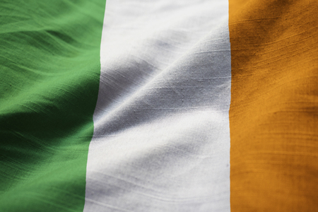 Closeup of Ruffled Ireland Flag, Ireland Flag Blowing in Windの写真素材