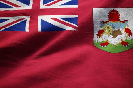 Closeup of Ruffled Bermuda Flag, Bermuda Flag Blowing in Windの写真素材