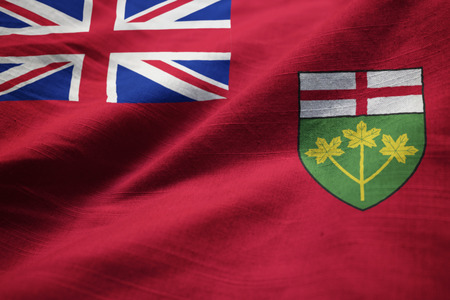Closeup of Ruffled Ontario Flag, Ontario Flag Blowing in Windの写真素材