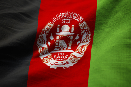 Closeup of Ruffled Afghanistan Flag, Afghanistan Flag Blowing in Windの写真素材