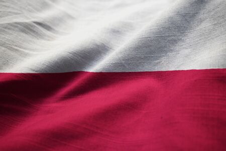 Closeup of Ruffled Poland Flag, Poland Flag Blowing in Windの写真素材