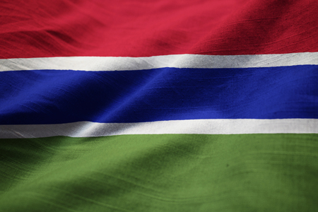 Closeup of Ruffled Gambia Flag, Gambia Flag Blowing in Windの写真素材