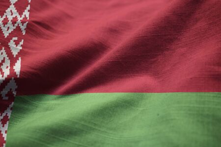 Closeup of Ruffled Belarus Flag, Belarus Flag Blowing in Windの写真素材