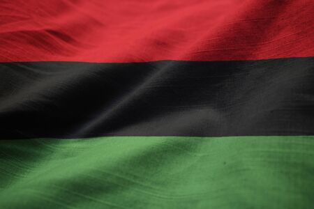 Closeup of Ruffled Pan African Flag, Pan African Flag Blowing in Windの写真素材