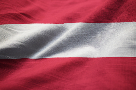 Closeup of Ruffled Austria Flag, Austria Flag Blowing in Windの写真素材