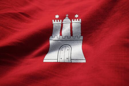 Closeup of Ruffled Hamburg Flag, Hamburg Flag Blowing in Windの写真素材