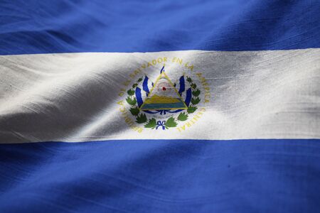Closeup of Ruffled El Salvador Flag, El Salvador Flag Blowing in Windの写真素材