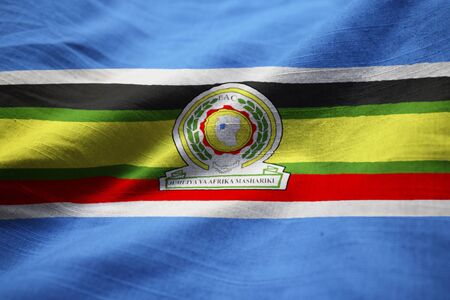 Closeup of Ruffled East African Community Flag, East African Community Flag Blowing in Windの写真素材