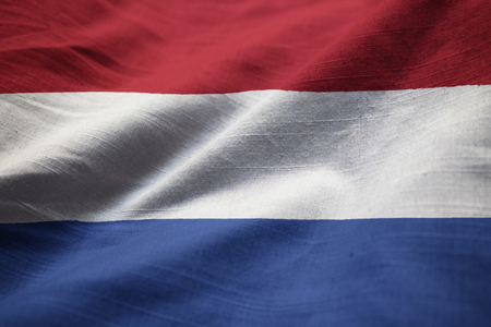 Closeup of Ruffled Netherlands Flag, Netherlands Flag Blowing in Windの写真素材