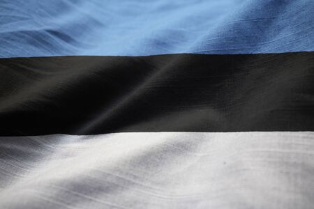 Closeup of Ruffled Estonia Flag, Estonia Flag Blowing in Windの写真素材
