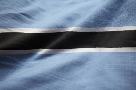 Closeup of Ruffled Botswana Flag, Botswana Flag Blowing in Windの写真素材