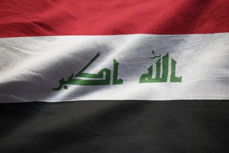 Closeup of Ruffled Iraq Flag, Iraq Flag Blowing in Windの写真素材