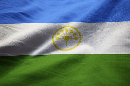 Closeup of Ruffled Bashkortostan Flag, Bashkortostan Flag Blowing in Windの写真素材