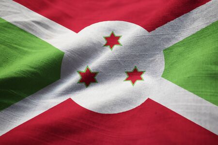 Closeup of Ruffled Burundi Flag, Burundi Flag Blowing in Windの写真素材
