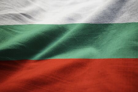 Closeup of Ruffled Bulgaria Flag, Bulgaria Flag Blowing in Windの写真素材