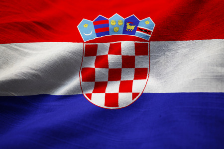 Closeup of Ruffled Croatia Flag, Croatia Flag Blowing in Windの写真素材