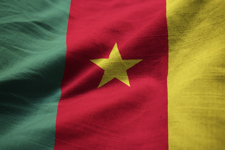 Closeup of Ruffled Cameroon Flag, Cameroon Flag Blowing in Windの写真素材