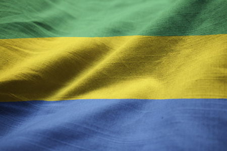 Closeup of Ruffled Gabon Flag, Gabon Flag Blowing in Windの写真素材