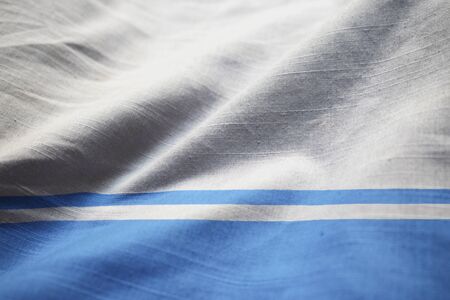 Closeup of Ruffled Altai Republic Flag, Altai Republic Flag Blowing in Windの写真素材