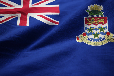 Closeup of Ruffled Cayman Islands Flag, Cayman Islands Flag Blowing in Windの写真素材