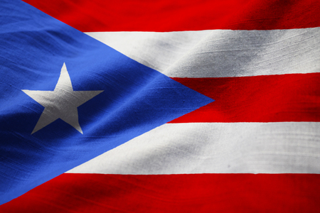Closeup of Ruffled Puerto Rico Flag, Puerto Rico Flag Blowing in Windの写真素材