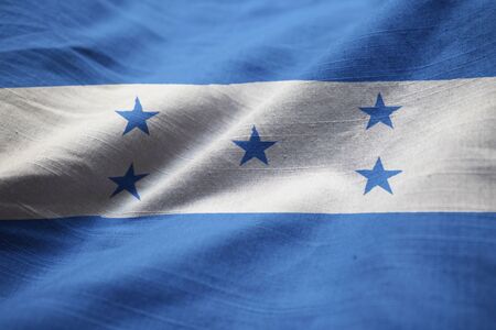 Closeup of Ruffled Honduras Flag, Honduras Flag Blowing in Windの写真素材