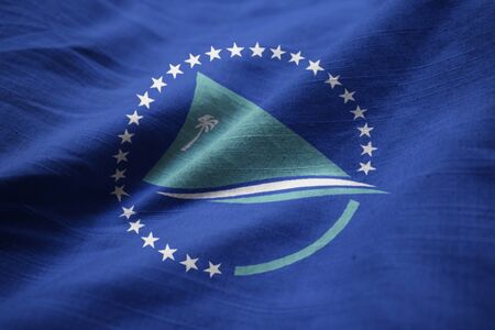 Closeup of Ruffled Pacific Community Flag, Pacific Community Flag Blowing in Windの写真素材