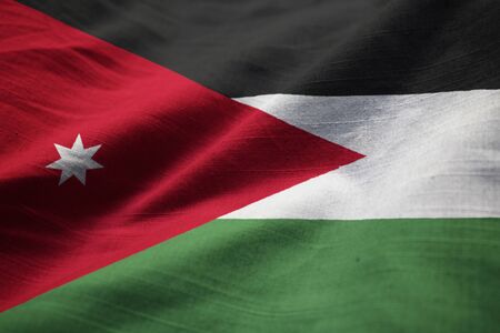 Closeup of Ruffled Jordan Flag, Jordan Flag Blowing in Windの写真素材