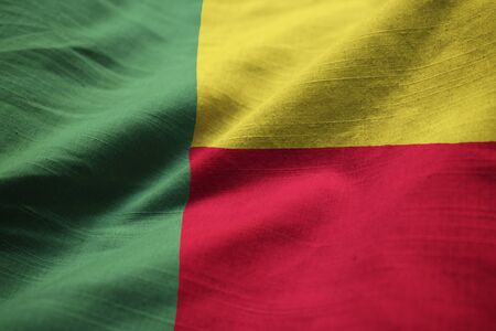 Closeup of Ruffled Benin Flag, Benin Flag Blowing in Windの写真素材