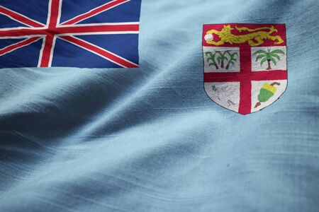 Closeup of Ruffled Fiji Flag, Fiji Flag Blowing in Windの写真素材