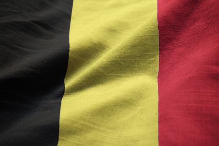 Closeup of Ruffled Belgium Flag, Belgium Flag Blowing in Windの写真素材