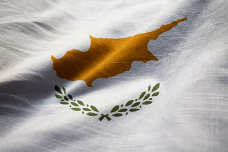 Closeup of Ruffled Cyprus Flag, Cyprus Flag Blowing in Windの写真素材