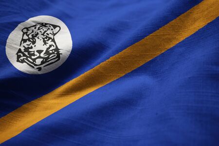 Closeup of Ruffled Bophuthatswana Flag, Bophuthatswana Flag Blowing in Windの写真素材