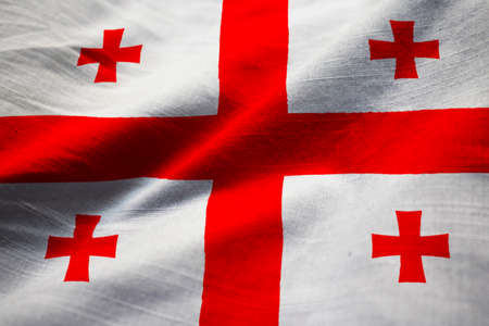 Closeup of Ruffled Georgia Flag, Georgia Flag Blowing in Windの写真素材