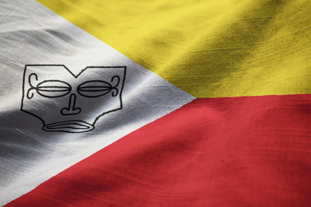 Closeup of Ruffled Marquesas Islands Flag, Marquesas Islands Flag Blowing in Windの写真素材