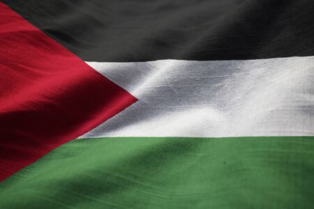 Closeup of Ruffled Palestinian Flag, Palestinian Flag Blowing in Windの写真素材