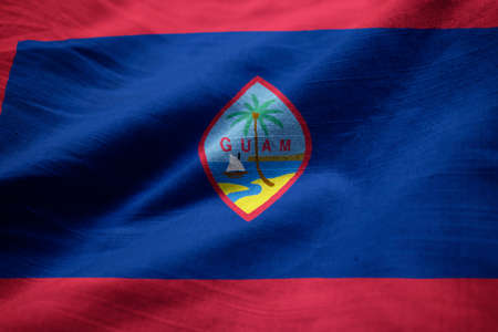 Closeup of Ruffled Guam Flag, Guam Flag Blowing in Windの写真素材