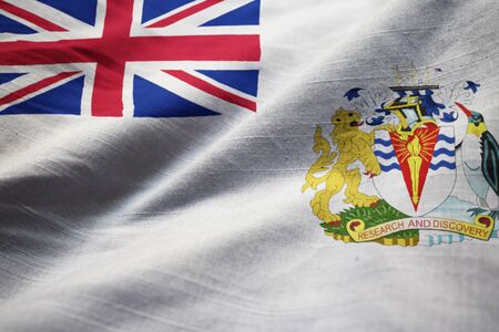 Closeup of Ruffled British Antarctic Territory Flag, British Antarctic Territory Flag Blowing in Windの写真素材